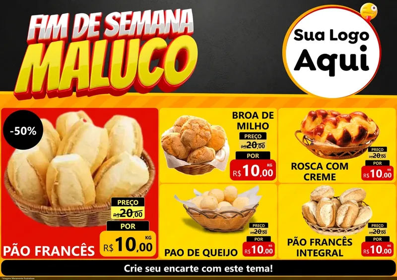 Modelo de Encarte para Encarte A4 Horizontal com o tema Final de Semana Maluco para Padaria