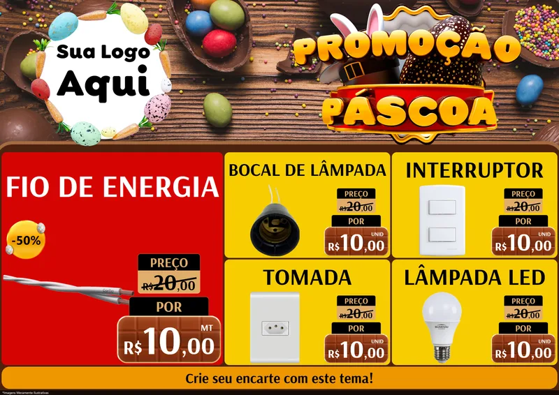 Modelo de Encarte para Encarte A4 Horizontal com o tema Promoção Páscoa para Materiais Elétricos