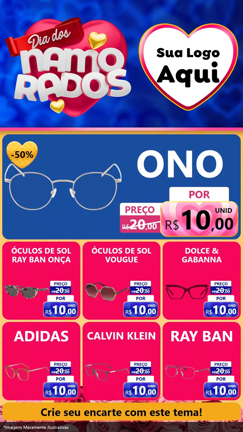 Modelo de Rede Social para Stories com o tema Dia dos namorados para Óticas