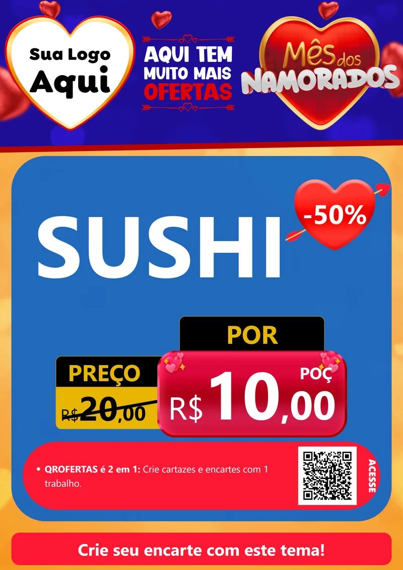 Modelo de Cartaz para Cartaz A4 Vertical com o tema Mês dos Namorados para Comida japonesa