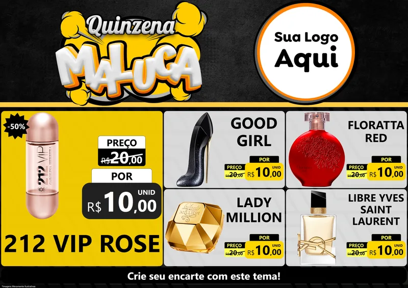 Modelo de Encarte para Encarte A4 Horizontal com o tema Quinzena Maluca para Perfumes