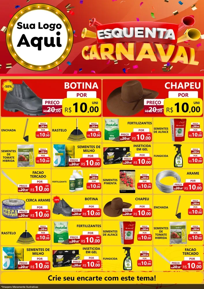Modelo de Encarte para Encarte A4 Vertical com o tema Esquenta Carnaval para Agropecuária