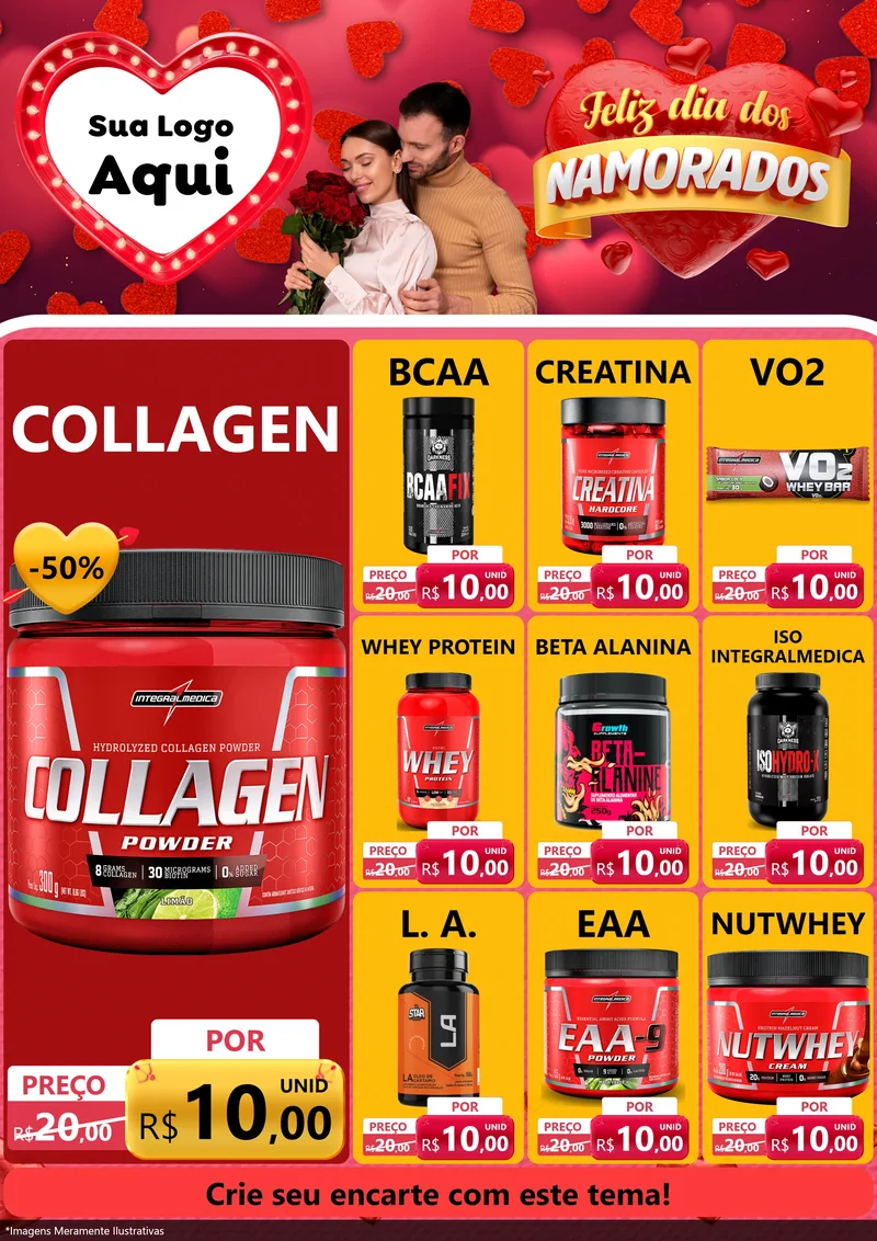 Modelo de Encarte para Encarte A4 Vertical com o tema Feliz Dia Dos Namorados para Suplementos alimentares