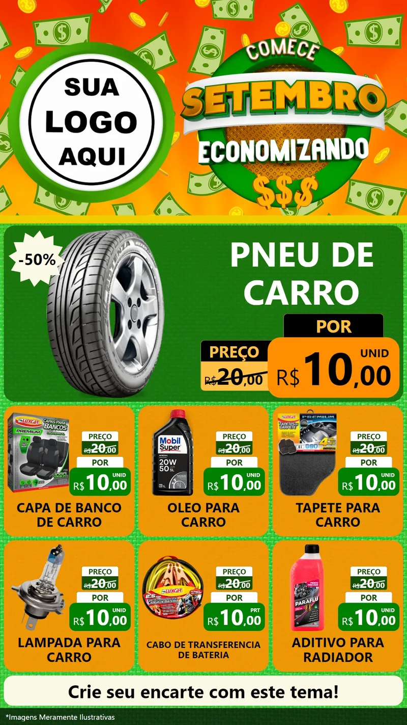 Modelo de Rede Social para Stories com o tema Comece Setembro Economizando para Auto peças