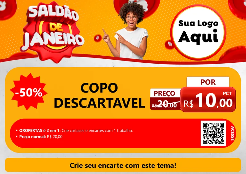 Modelo de Cartaz para Cartaz A4 Horizontal com o tema Saldão de Janeiro para Embalagens