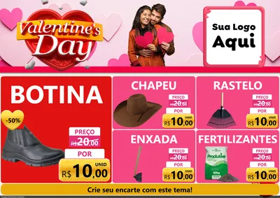 Modelo de Encarte para Encarte A4 Horizontal com o tema Valentine's Day para Agropecuária