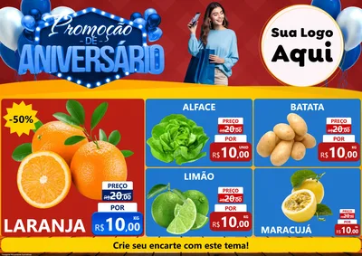 Modelo de Encarte para Encarte A4 Horizontal com o tema Promoção de Aniversário para Hortifrúti
