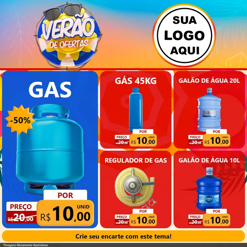 Modelo de Rede Social para Feed Facebook com o tema Verão de Ofertas para Água e gás