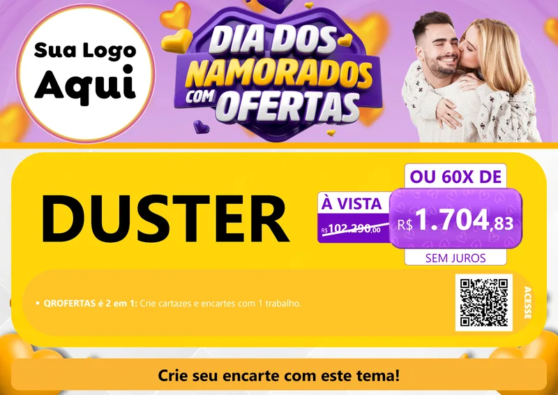 Modelo de Cartaz para Cartaz A4 Horizontal com o tema Dia Dos Namorados Com Ofertas para Concessionaria de Carros
