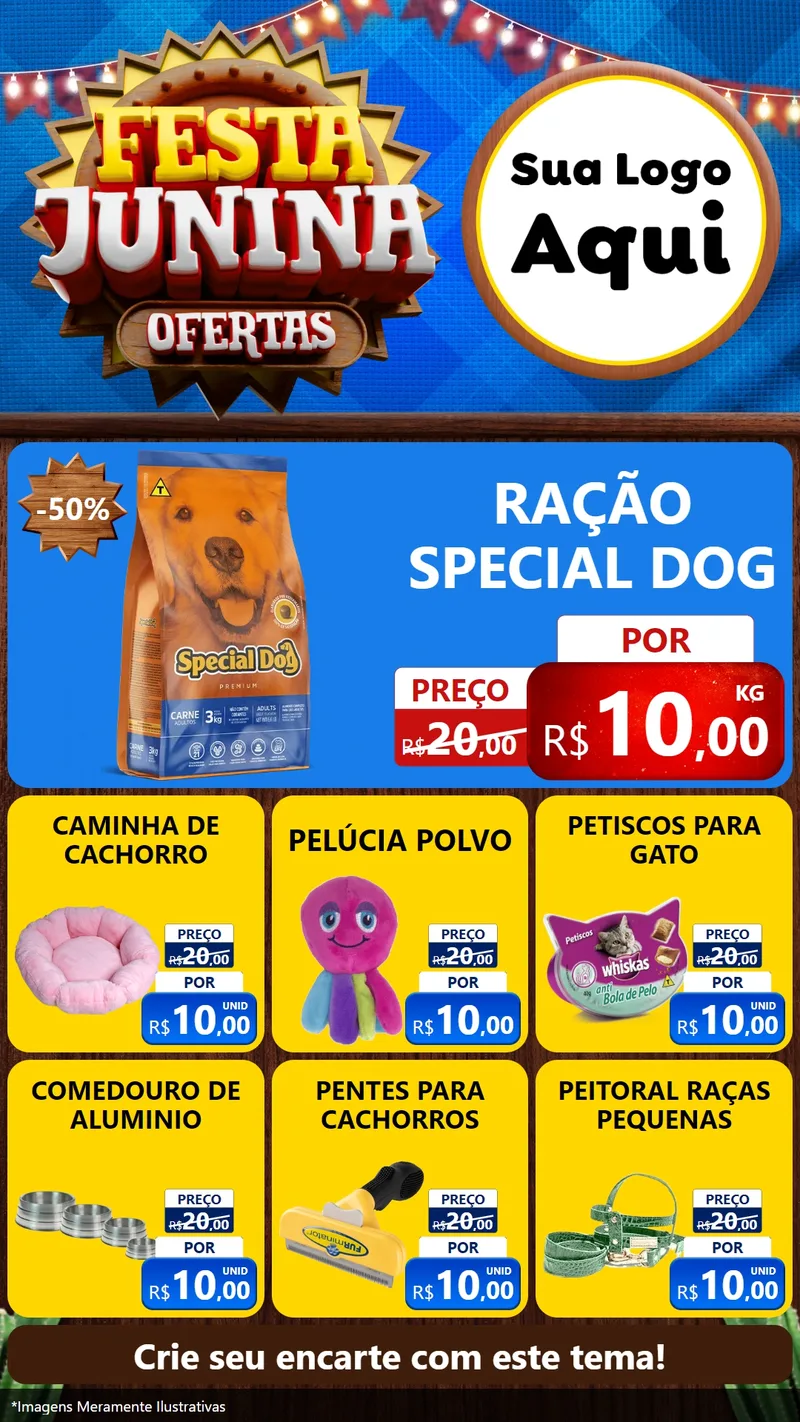 Modelo de Rede Social para Stories com o tema Festa Junina Ofertas para Pet Shop