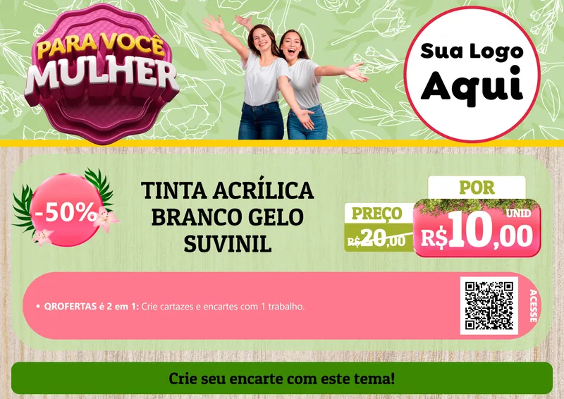 Modelo de Cartaz para Cartaz A4 Horizontal com o tema Para Você Mulher para Tintas e Ferramentas