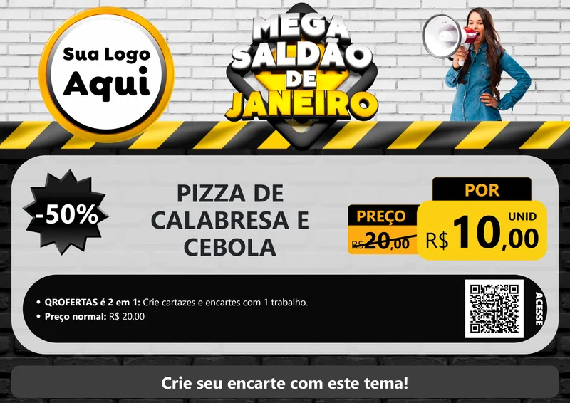 Modelo de Cartaz para Cartaz A4 Horizontal com o tema Mega Saldão de Janeiro para Pizzaria