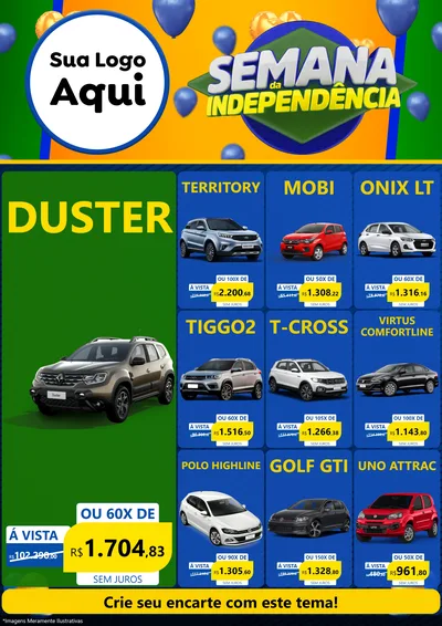 Modelo de Encarte para Encarte A4 Vertical com o tema Semana da Independência para Concessionaria de Carros