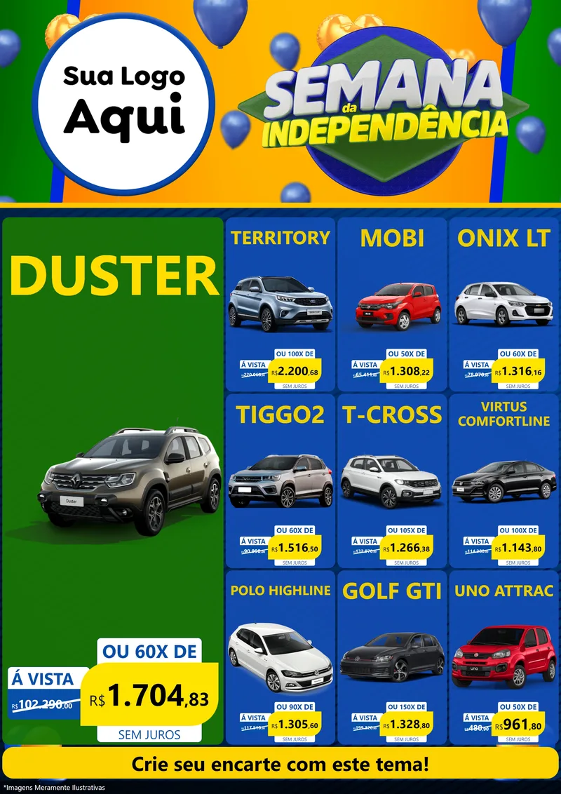 Modelo de Encarte para Encarte A4 Vertical com o tema Semana da Independência para Concessionaria de Carros