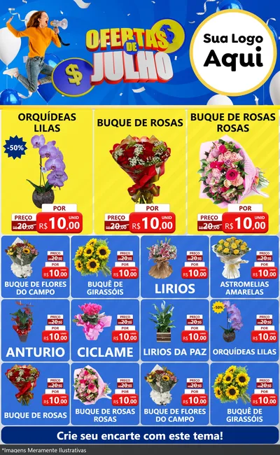 Modelo de Encarte para Encarte Grande com o tema Ofertas de Julho para Floricultura e jardim
