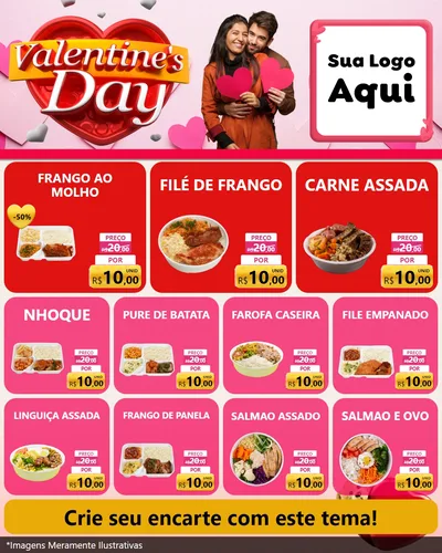 Modelo de Rede Social para Feed Instagram com o tema Valentine's Day para Restaurante