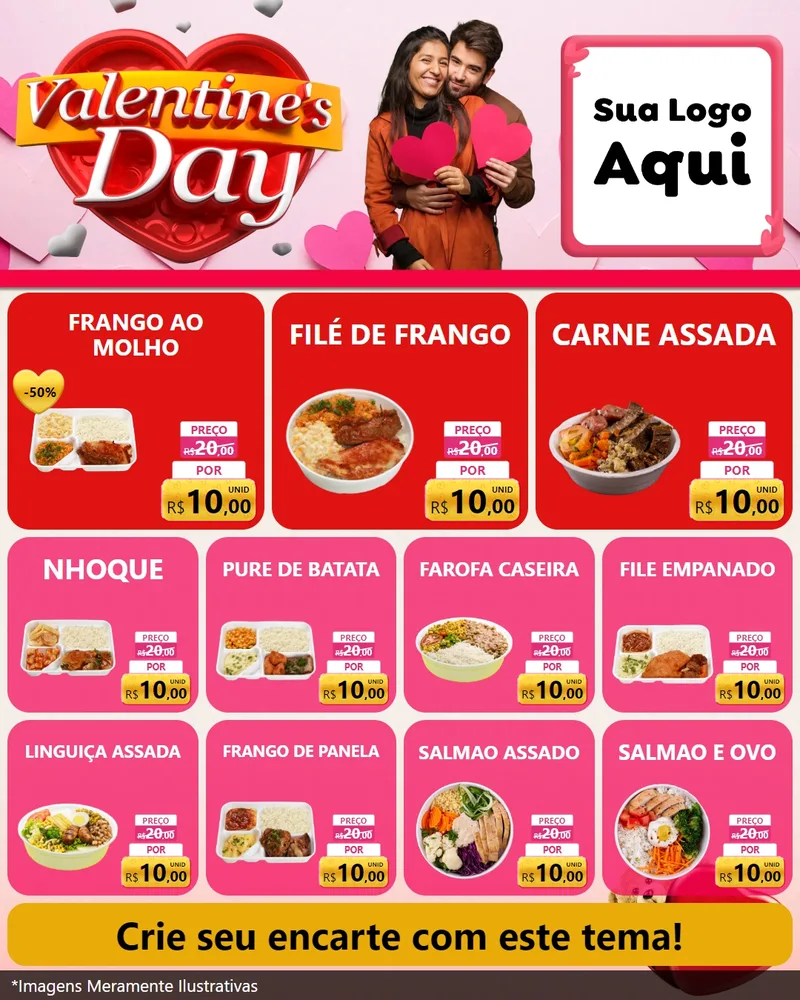 Modelo de Rede Social para Feed Instagram com o tema Valentine's Day para Restaurante