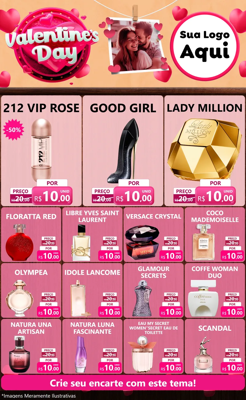 Modelo de Encarte para Encarte Grande com o tema Valentine's Day para Perfumes