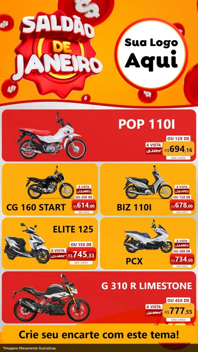 Modelo de TV para TV Vertical com o tema Saldão de Janeiro para Concessionaria de Motos