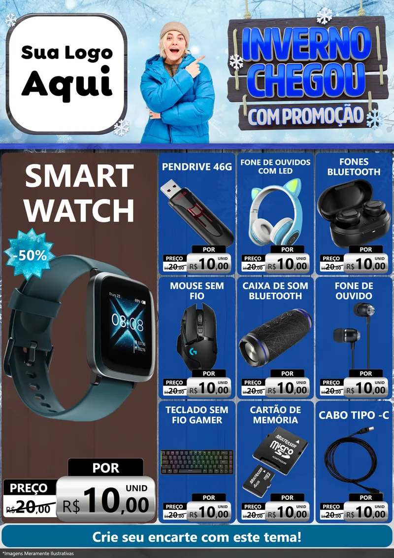 Modelo de Encarte para Encarte A4 Vertical com o tema Inverno Chegou Com Promoção para Informática