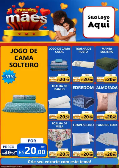 Modelo de Encarte para Encarte A4 Vertical com o tema Mês das Mães para Cama, Mesa e Banho