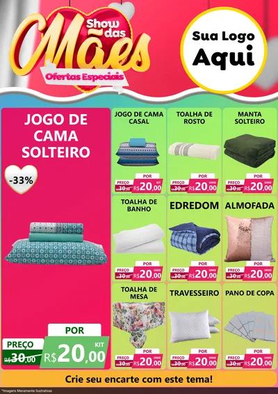 Modelo de Encarte para Encarte A4 Vertical com o tema Show das Mães - Ofertas Especiais para Cama, Mesa e Banho
