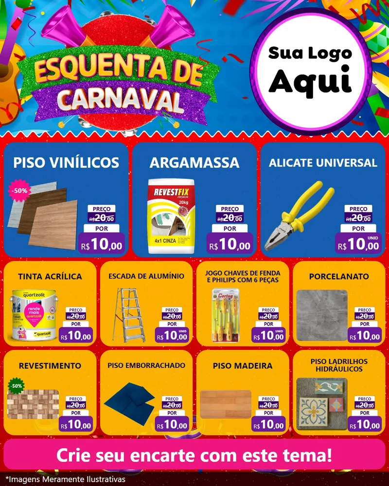 Modelo de Rede Social para Feed Instagram com o tema Esquenta de Carnaval para Material para Construção