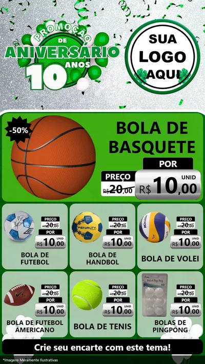 Modelo de Rede Social para Stories com o tema Promoção de Aniversário - 10 Anos para Artigos Esportivos