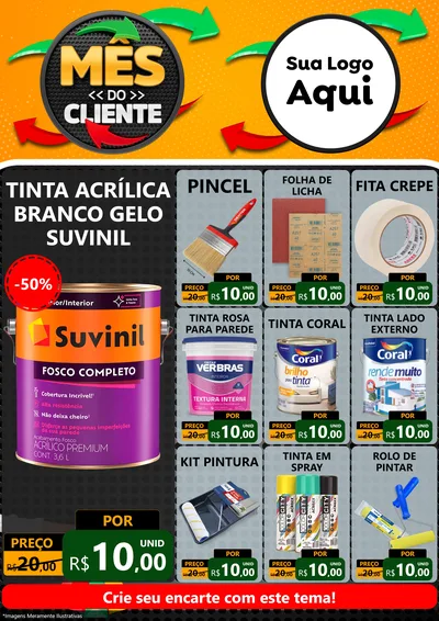 Modelo de Encarte para Encarte A4 Vertical com o tema Mês do Cliente para Tintas e Ferramentas