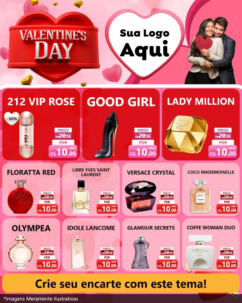 Modelo de Rede Social para Feed Instagram com o tema Valentine's Day para Perfumes