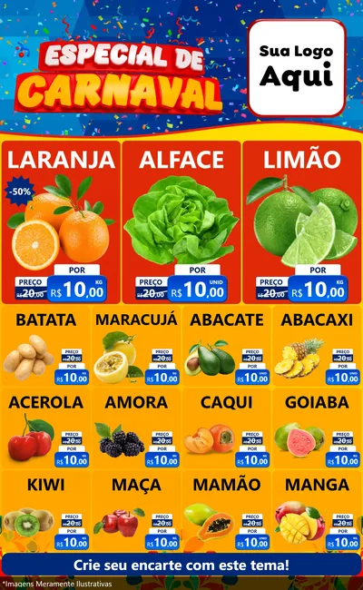 Modelo de Encarte para Encarte Grande com o tema Especial de Carnaval para Hortifrúti