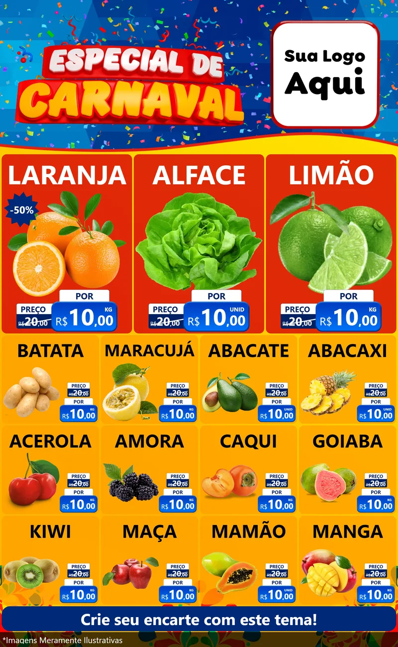 Modelo de Encarte para Encarte Grande com o tema Especial de Carnaval para Hortifrúti