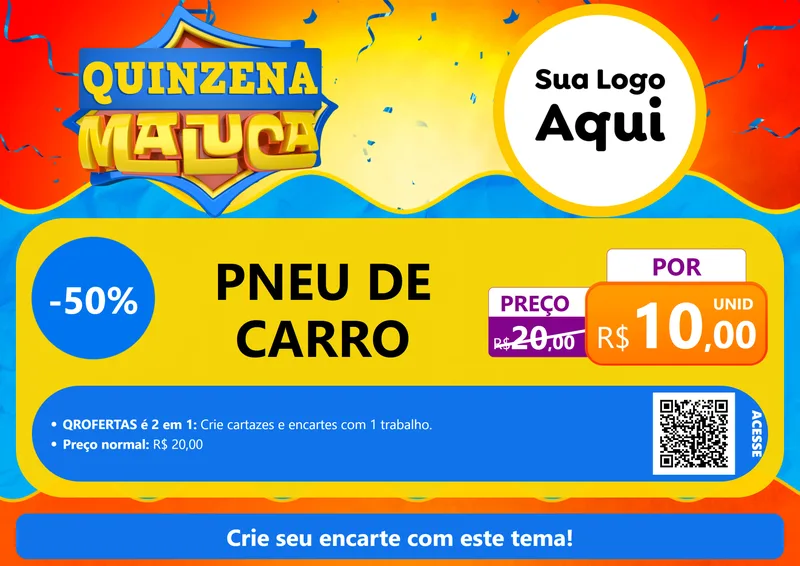 Modelo de Cartaz para Cartaz A4 Horizontal com o tema Quinzena Maluca para Auto peças