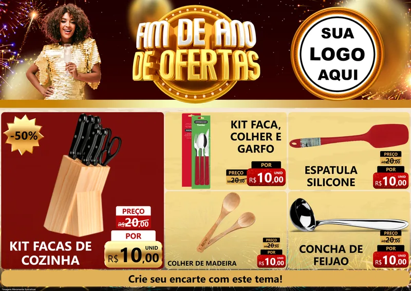 Modelo de Encarte para Encarte A4 Horizontal com o tema Fim de Ano de Ofertas para Utilidades Domésticas
