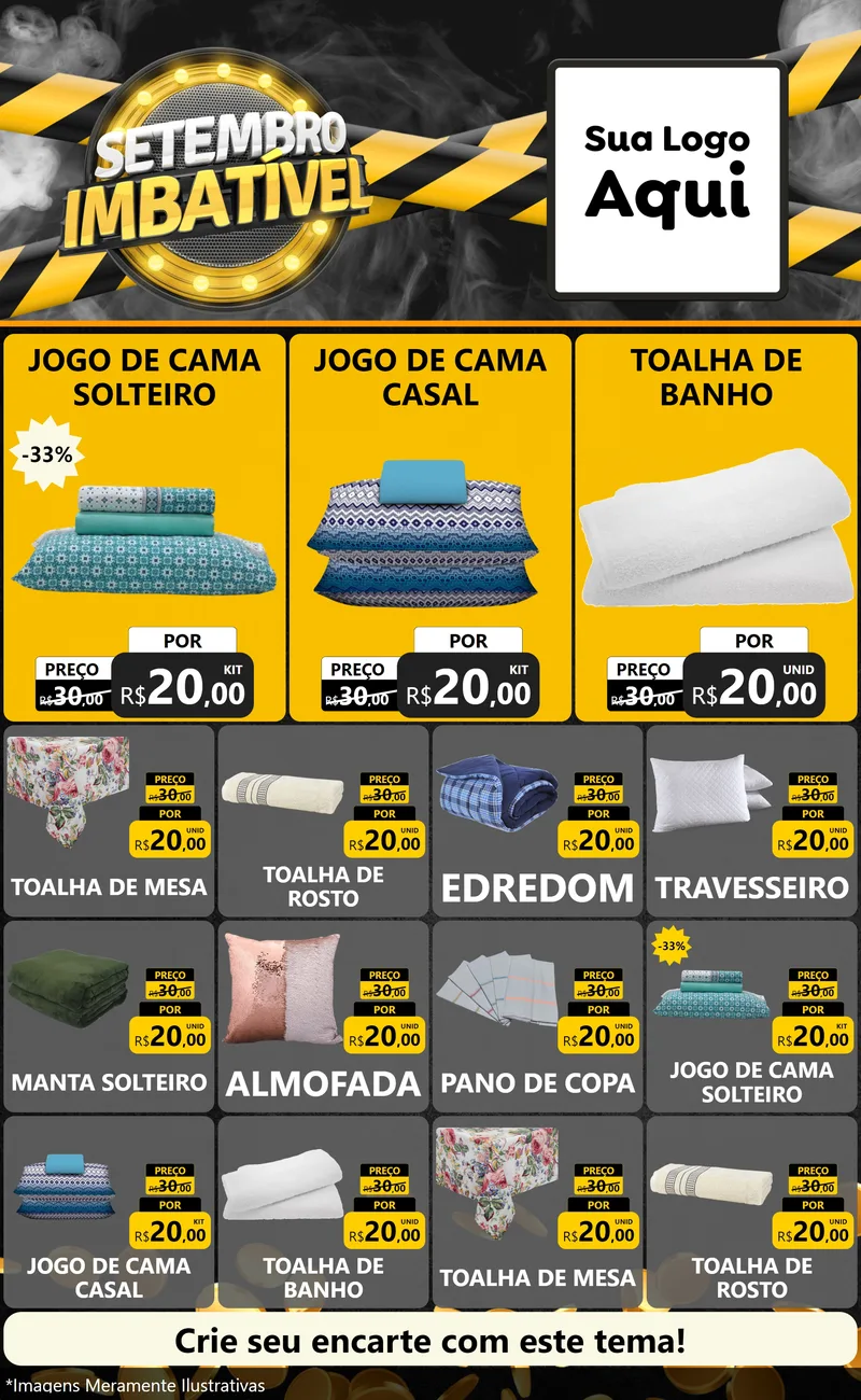 Modelo de Encarte para Encarte Grande com o tema Setembro Imbatível para Cama, Mesa e Banho