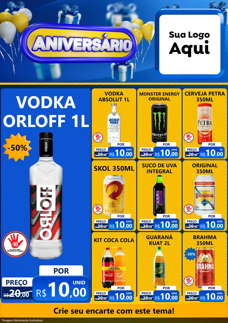Modelo de Encarte para Encarte A4 Vertical com o tema Aniversário para Distribuidora de bebidas