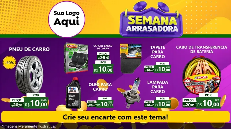 Modelo de TV para TV Horizontal com o tema Semana Arrasadora para Auto peças