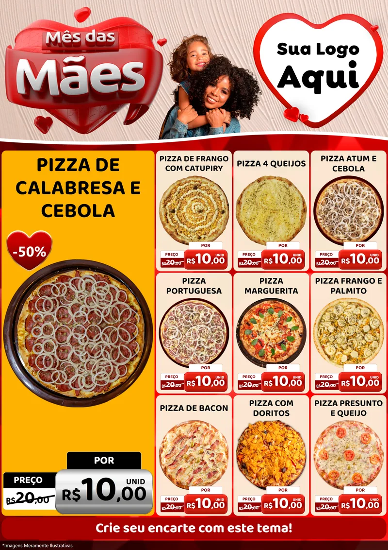 Modelo de Encarte para Encarte A4 Vertical com o tema Mês das Mães para Pizzaria