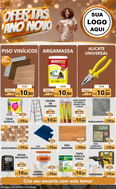 Modelo de Encarte para Encarte Grande com o tema Ofertas de Ano Novo para Material para Construção