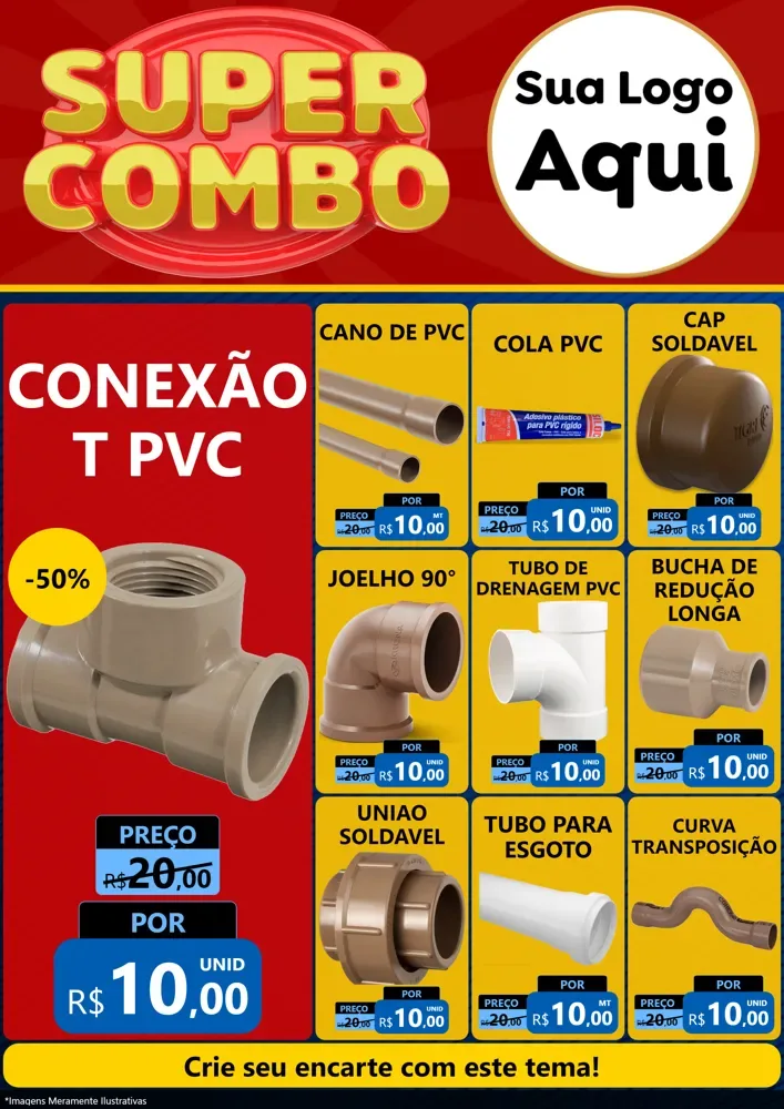 Modelo de Encarte para Encarte A4 Vertical com o tema Super Combo para Tubos e conexões