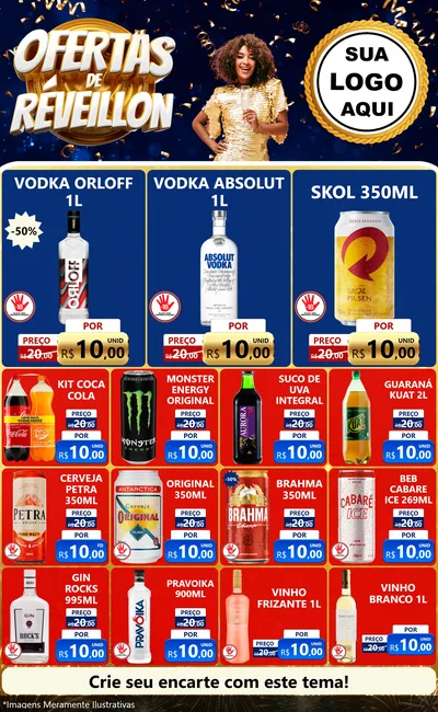 Modelo de Encarte para Encarte Grande com o tema Ofertas de Réveillon para Distribuidora de bebidas