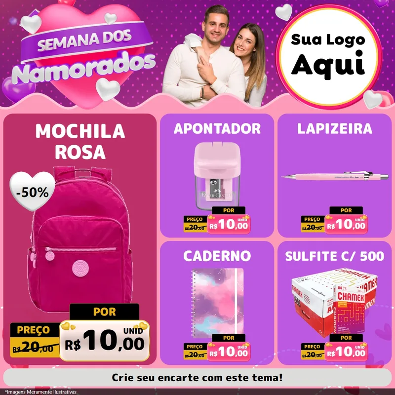 Modelo de Rede Social para Feed Facebook com o tema Semana dos Namorados para Papelaria
