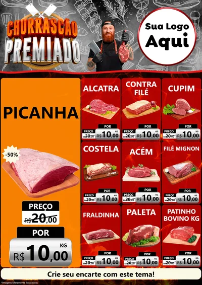 Modelo de Encarte para Encarte A4 Vertical com o tema Churrascão Premiado para Açougue