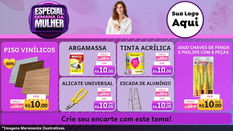 Modelo de TV para TV Horizontal com o tema Especial Semana da Mulher para Material para Construção