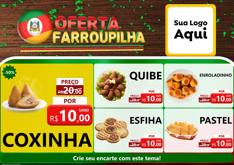 Modelo de Encarte para Encarte A4 Horizontal com o tema Oferta Farroupilha para Salgadaria