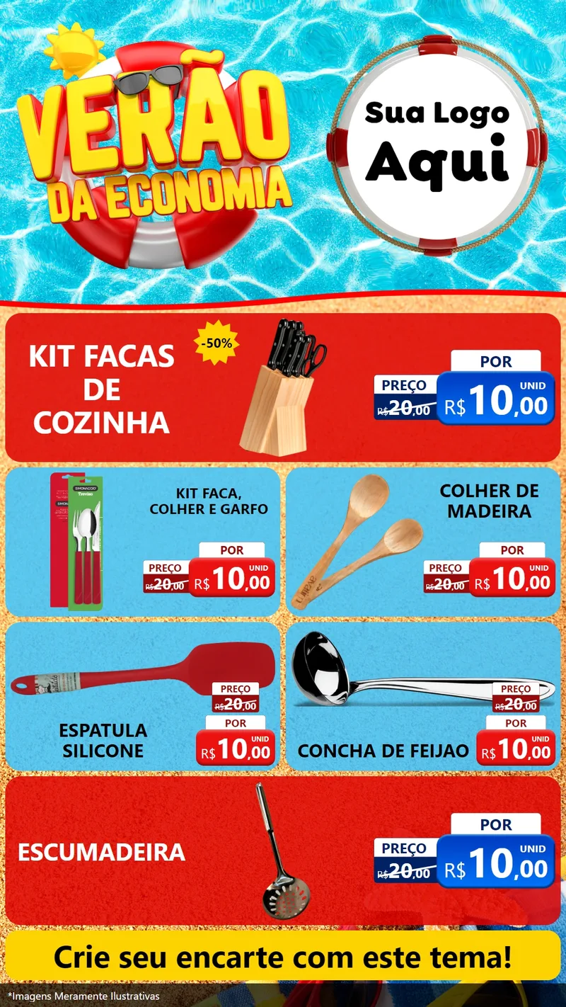 Modelo de TV para TV Vertical com o tema Verão da Economia para Utilidades Domésticas