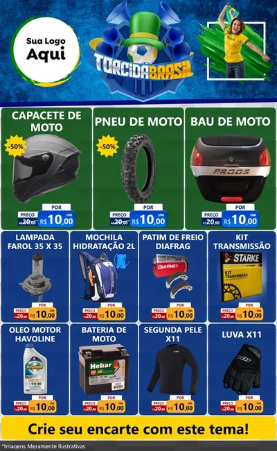 Modelo de Encarte para Encarte Grande com o tema Torcida Brasil - Copa para Moto peças