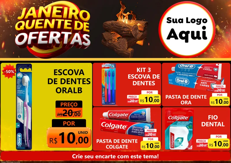Modelo de Encarte para Encarte A4 Horizontal com o tema Janeiro Quente de Ofertas para Higiene Pessoal