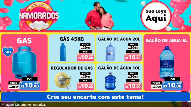 Modelo de TV para TV Horizontal com o tema Promoção Dia dos Namorados para Água e gás