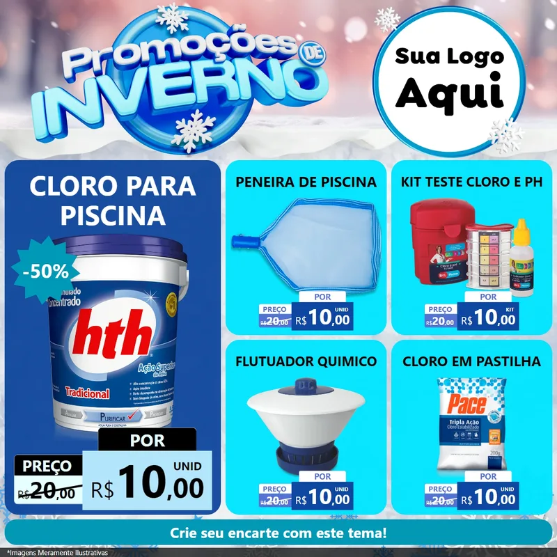 Modelo de Rede Social para Feed Facebook com o tema Promoções de Inverno para Produtos para Piscina